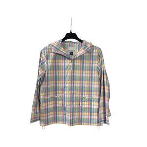 Lauren Ralph Lauren Shelter Island Womens Pastel Plaid Hooded Jacket Size M New